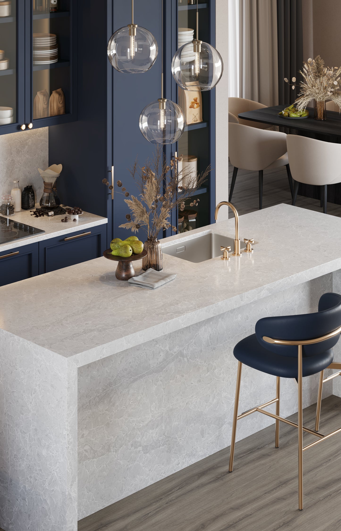 HanStone Riviere 130" x 65" x 2 cm" Polished Quartz Slab