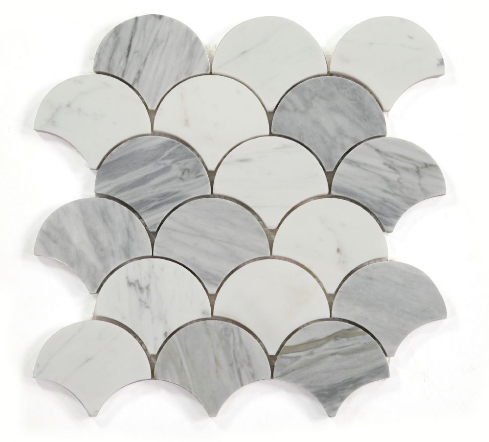 Elysium Tiles Dragon Scale Calacatta Grey 9.5 x 9.75 Mosaic Tiles