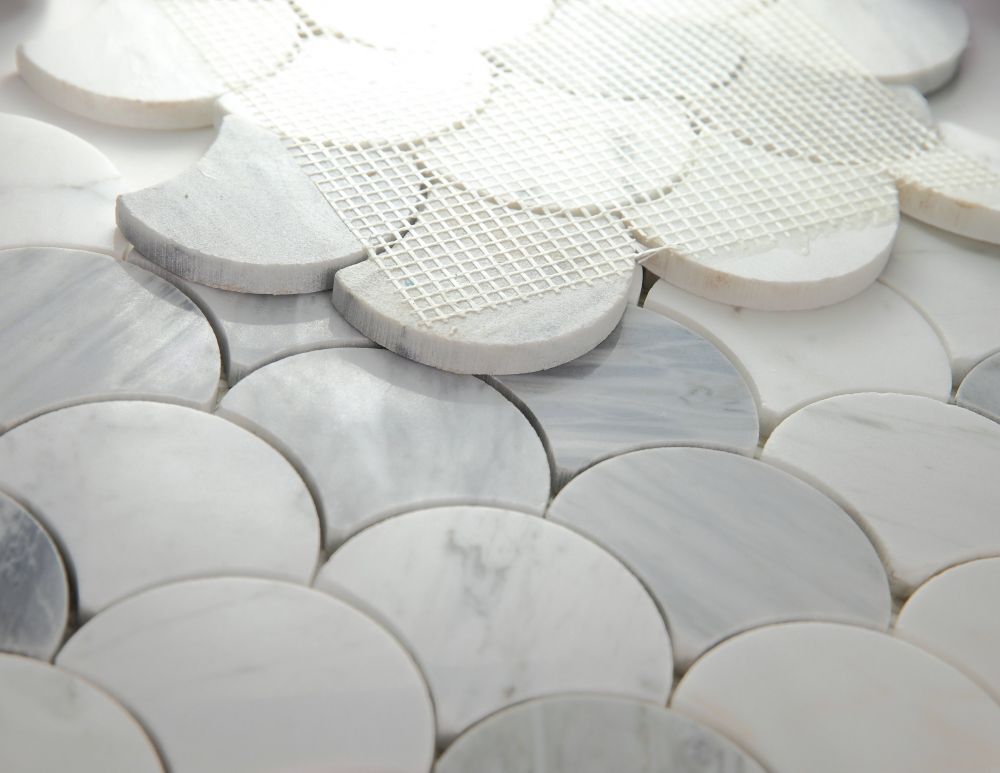 Elysium Tiles Dragon Scale Calacatta Grey 9.5 x 9.75 Mosaic Tiles