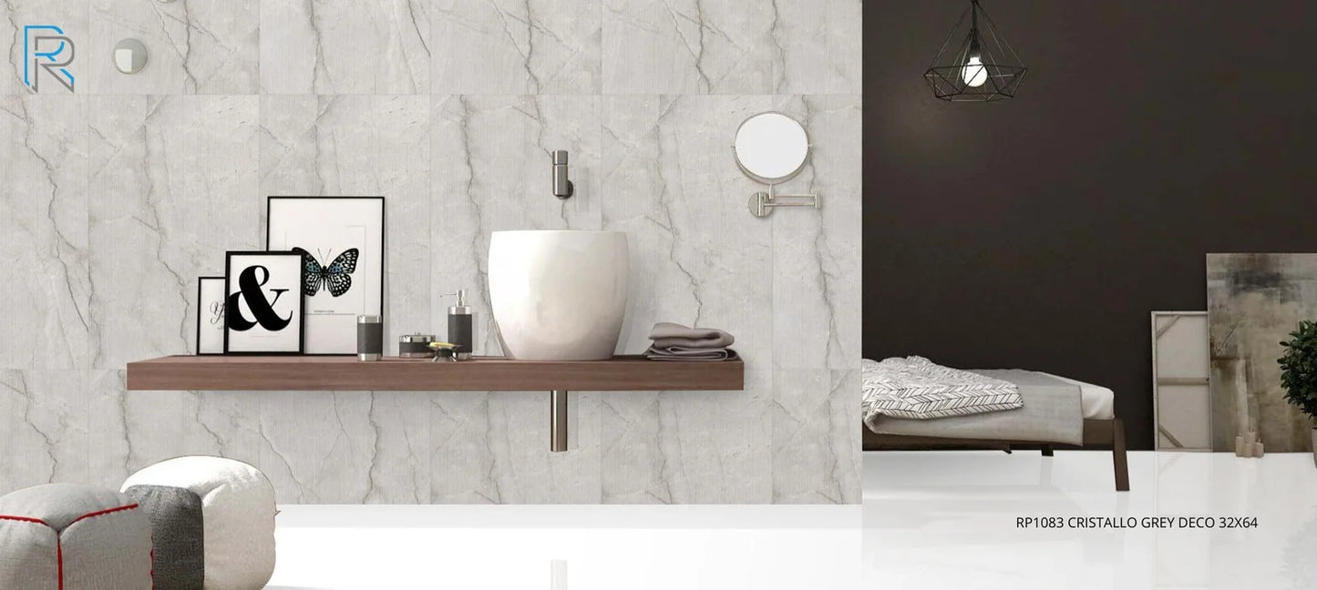 Raphael Stone RP1083 Cristallo Grey Deco 32'' x 64'' Polished Porcelain Tile