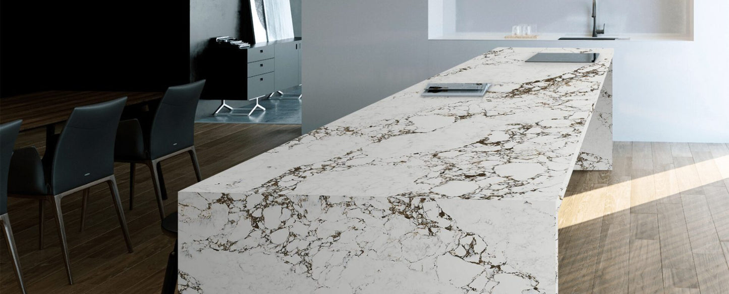 Raphael Stone Calacatta Capria RQ9921|126' x63''| 2 cm Polished Quartz Slab