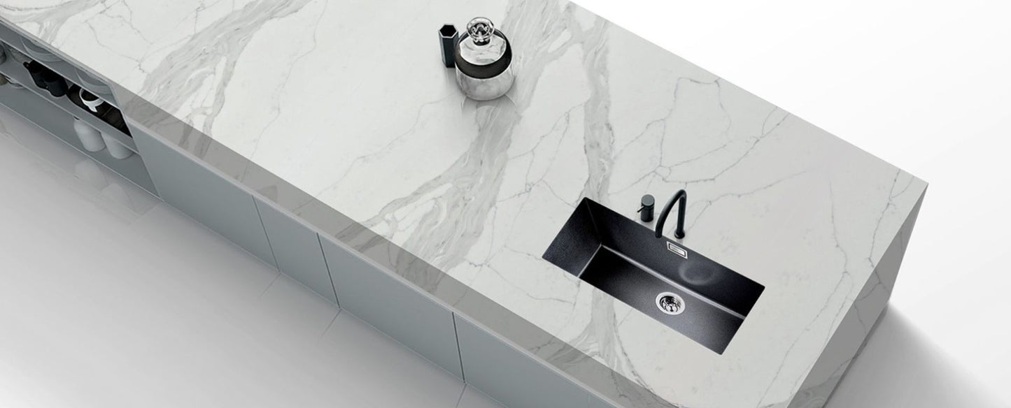 Raphael Stone Calacatta Pyreness RQ9897 |126' x63''| 2 cm Polished Quartz Slab