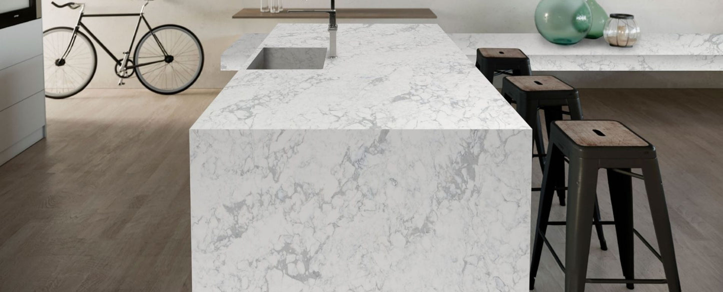 Raphael Stone Calacatta Statuario RQ9923 |126' x63''| 2 cm Polished Quartz Slab
