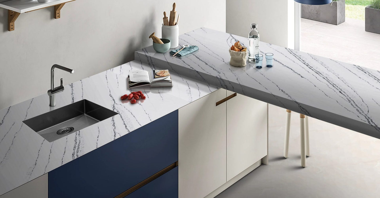 Raphael Stone Fountain Blue |126' x63''| 2 cm Polished Quartz Slab