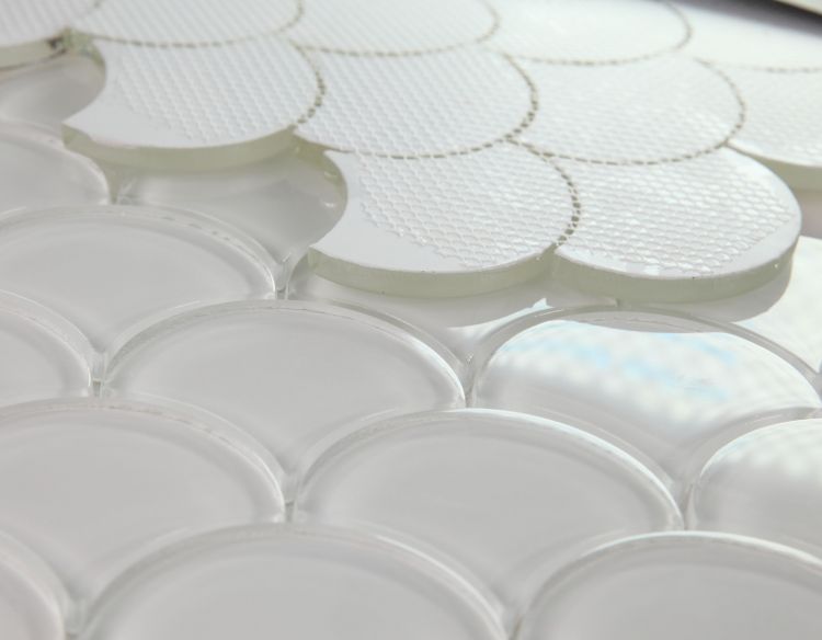 Elysium Tiles Dragon Scale White Glass 9.5 x 9.75 Mosaic Tiles
