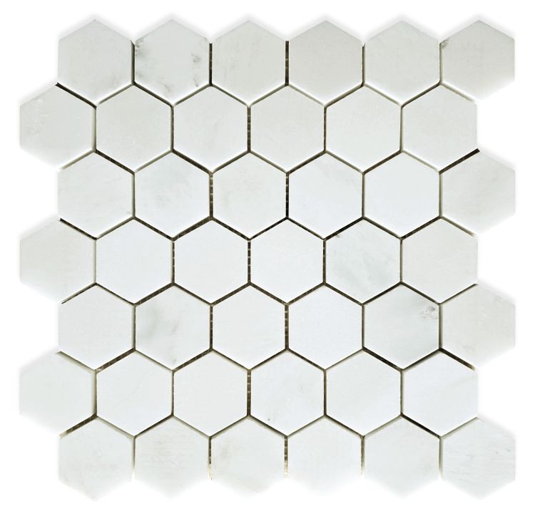 Elysium Tiles Hexagon Snow White Honed 2''x 2''| 11.75''x 12'' Mosaic Tiles