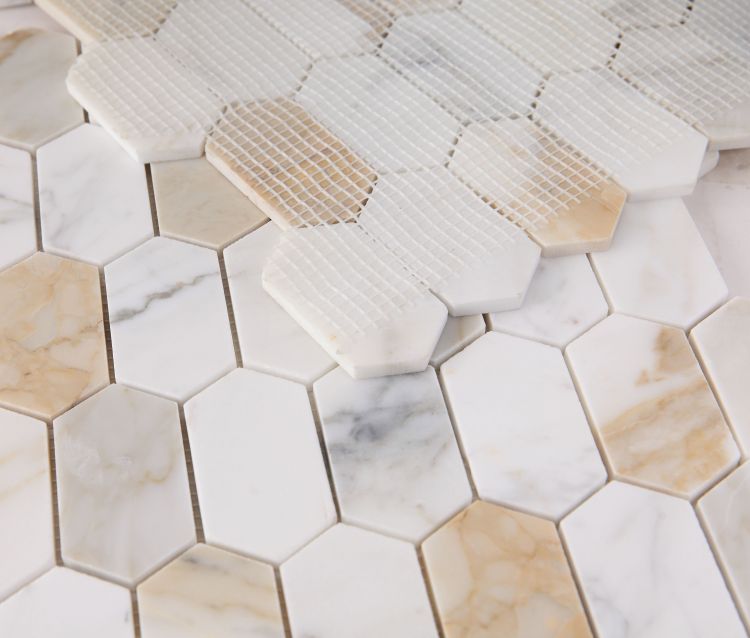 Elysium Tiles Montage Calacatta Gold Honed 12.5 x 13.25 Mosaic Tiles