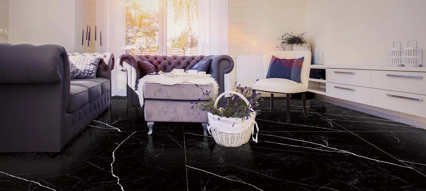 Raphael Stone RP1013 Nero Marquina 32'' x 64'' Polished Porcelain Tile