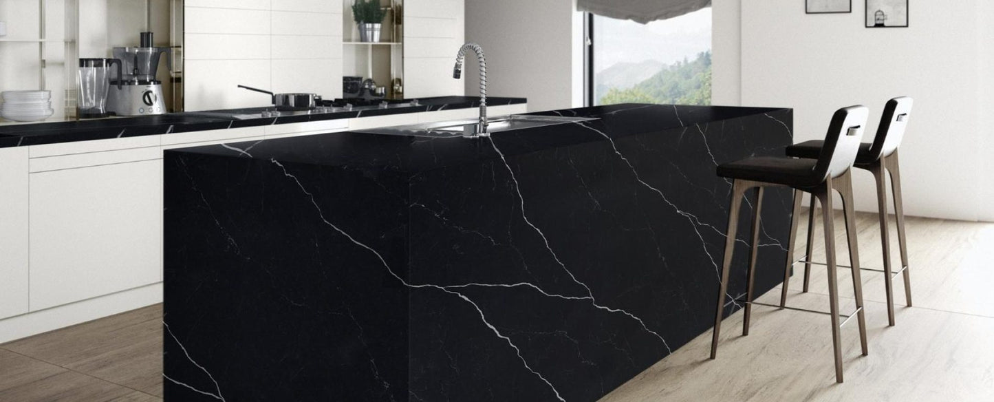 Raphael Stone Calacatta Nero RQ9713 |126' x63'' | 2 cm Polished Quartz Slab