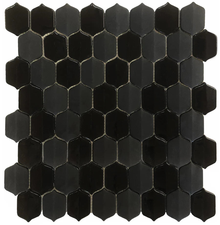 Ottimo Ceramics Peak Arabesque Black 12x12 | White Pilowed |Matte Mosaic Tile
