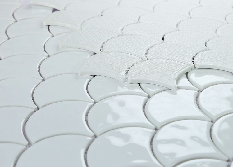 Elysium Tiles Snowglass Scale Ripple Polished 11.5 x 12 Mosaic Tiles