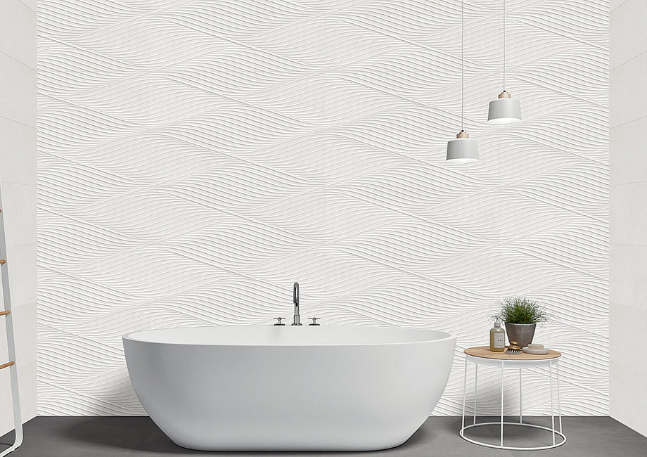 European Porcelain and Ceramics Salines Waves Bone 13'' x 39'' Ceramic Tile