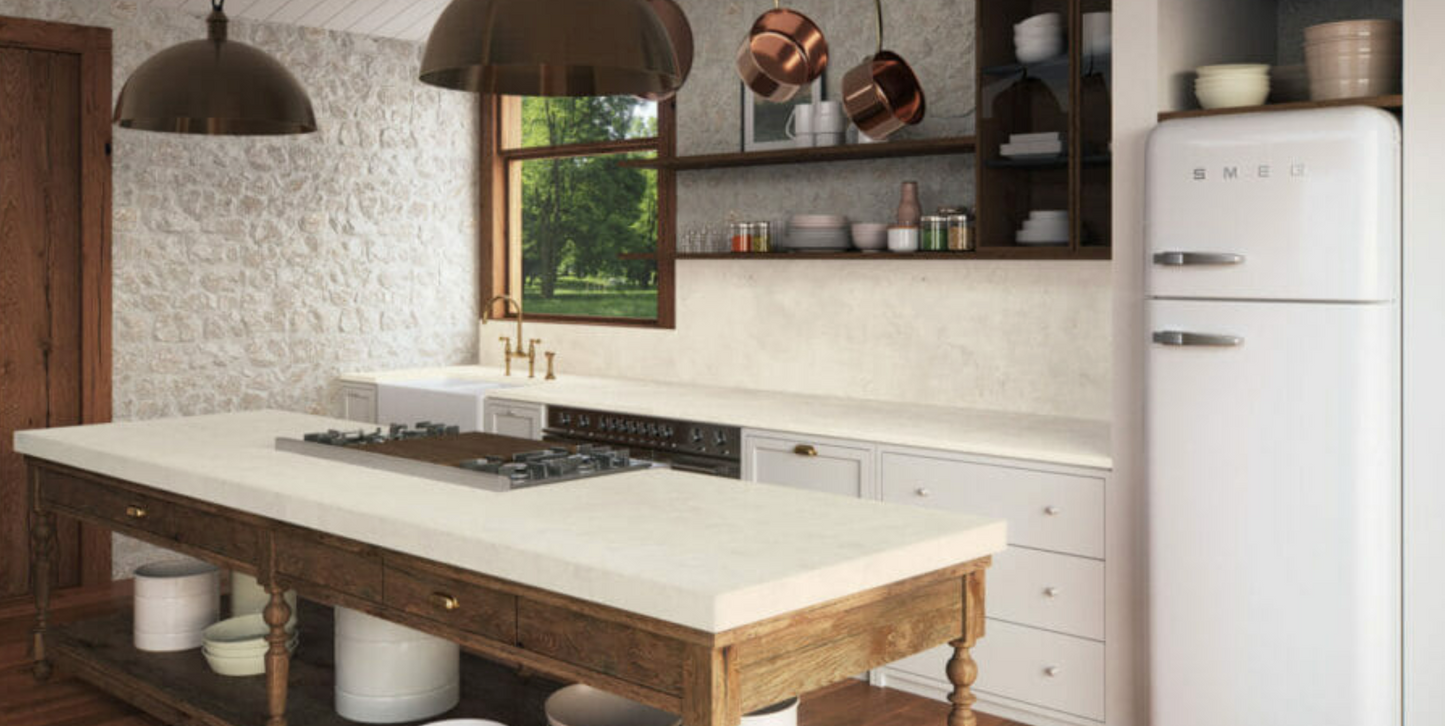 Caesarstone White Ciment |124.5’’ x 61.5’’|1.2 cm| Ultra Rough Finish Porcelain Slab