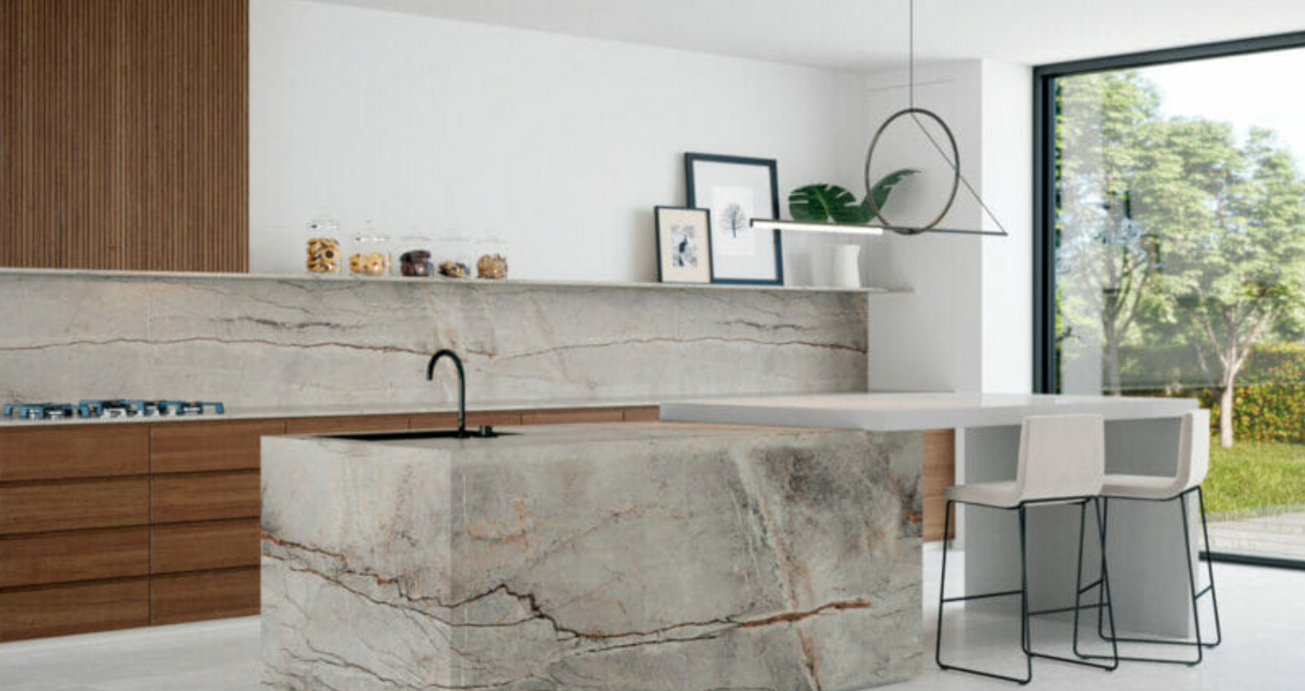 Caesarstone Striata |124.5’’ x 61.5’’|1.2 cm| Ultra Rough Finish Porcelain Slab