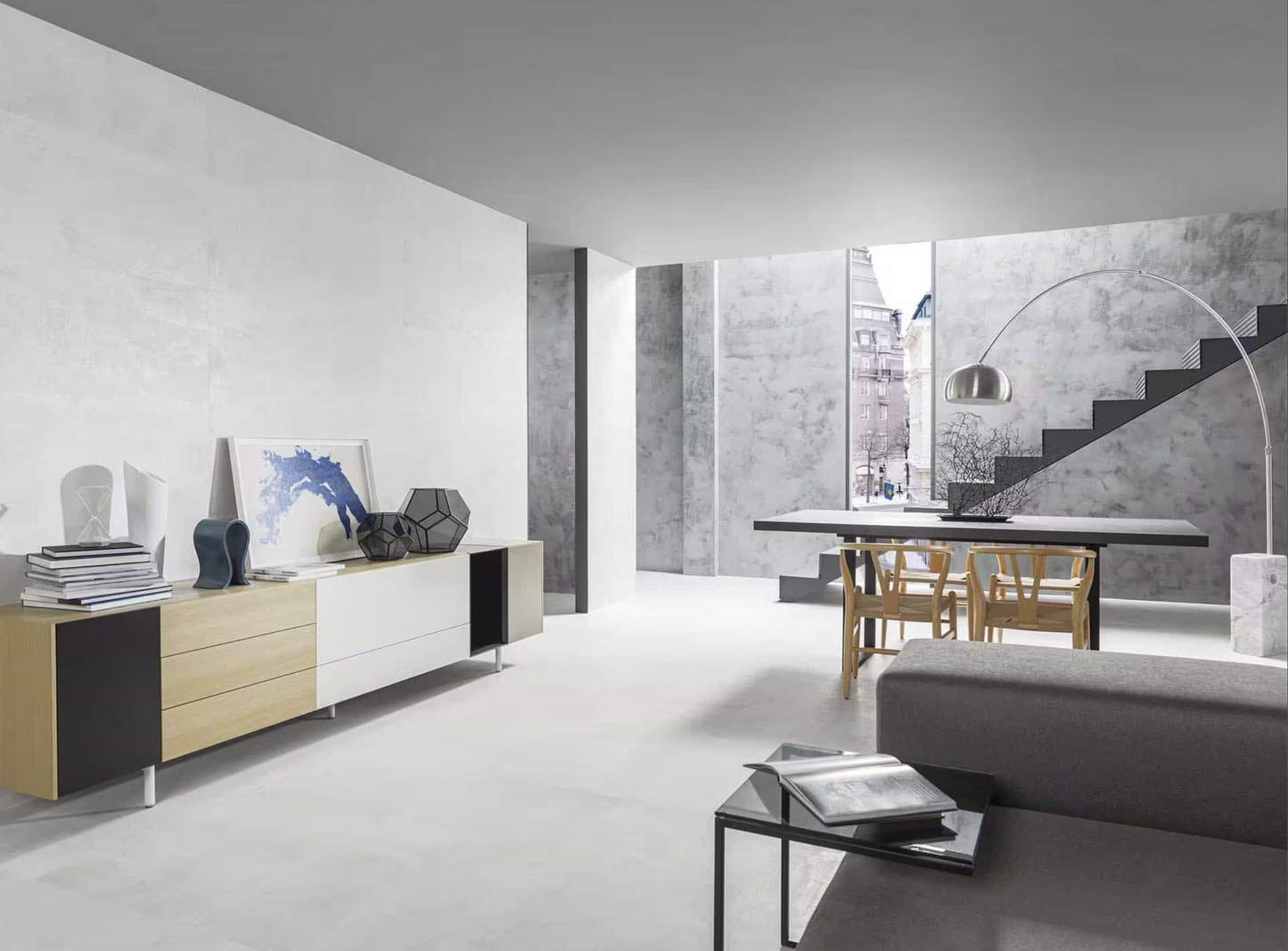 Porcelanosa Metropolitan Caliza 18"X47" Matt-gloss white concrete effect ceramic wall tile