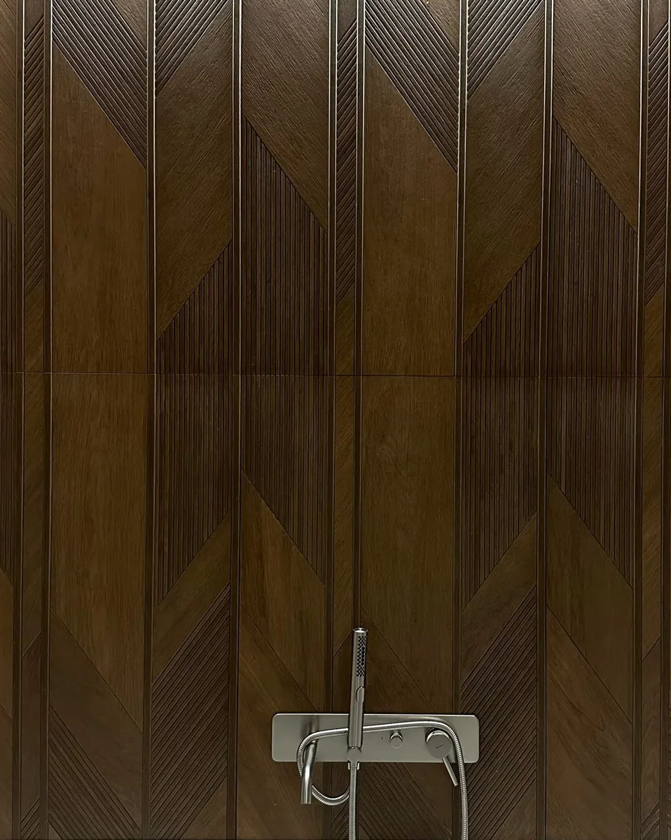 Porcelanosa Arrow 3D Roble 23"X59" Matte Wood Effect Ceramic Wall Tile