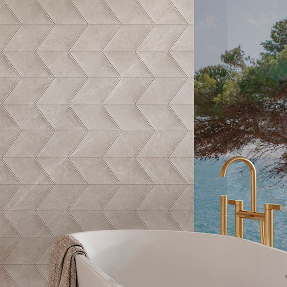 Porcelanosa Spiga Mystic Beige 23"X59" Matte 3D Ceramic Wall Tile