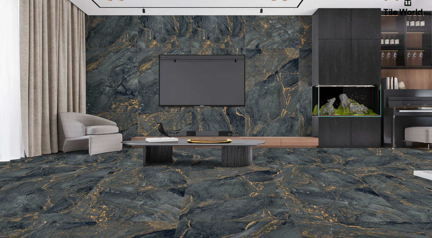 Tile World Alkarz Black| Matte | 24’’ x 48’’ Porcelain Tile