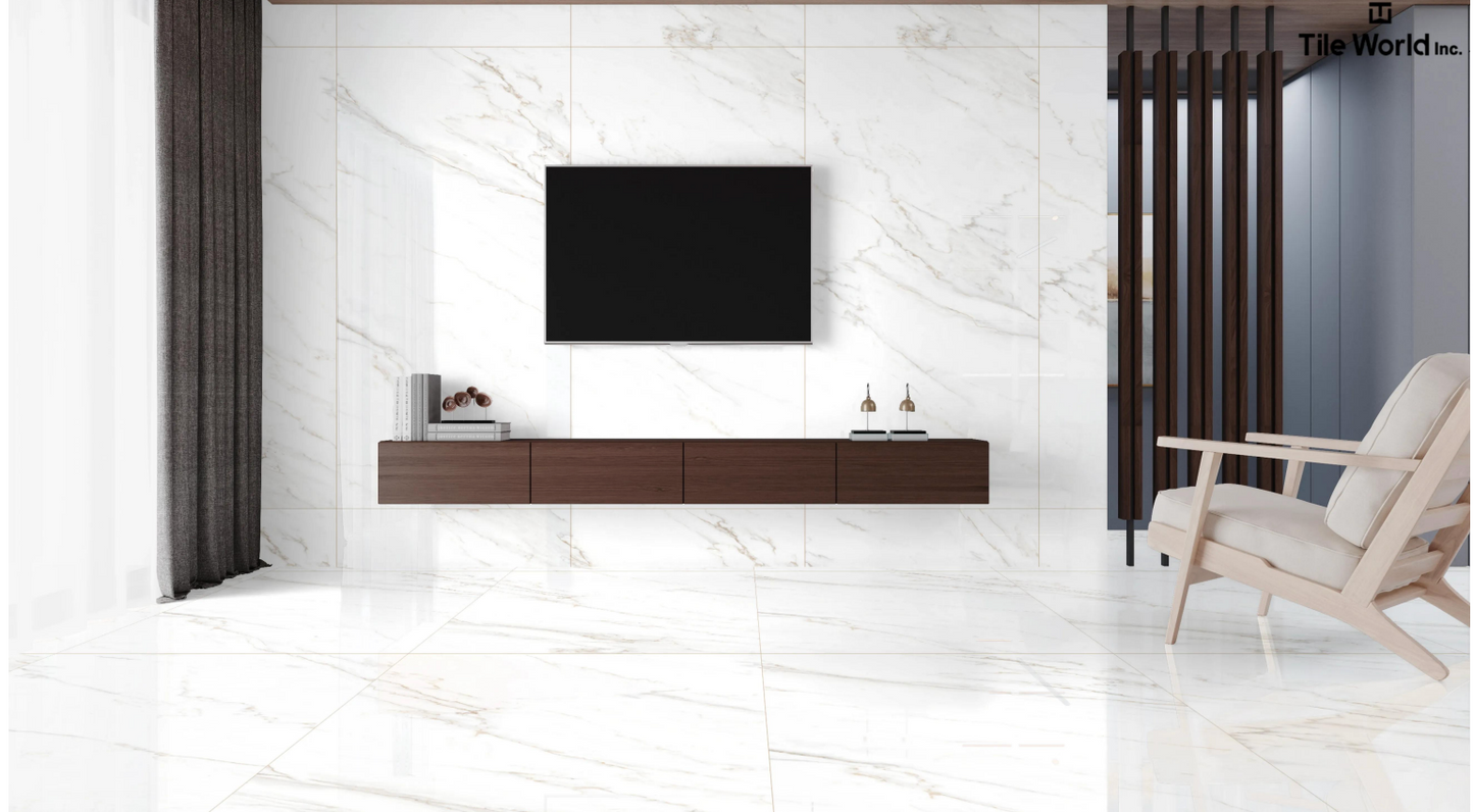 Tile World Carved Carrara | Polished | 24’’ x 48’’ Porcelain Tile