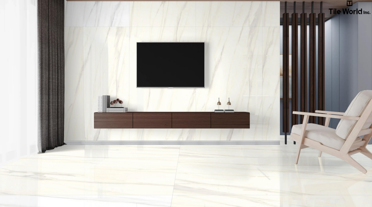 Tile World Calcutta White| Polished | 24’’ x 48’’ Porcelain Tile