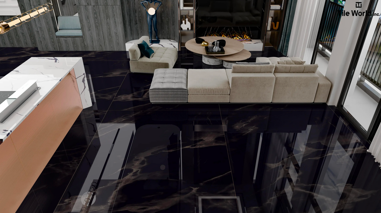 Tile World Zetch Black| High Gloss | 24’’ x 48’’ Porcelain Tile