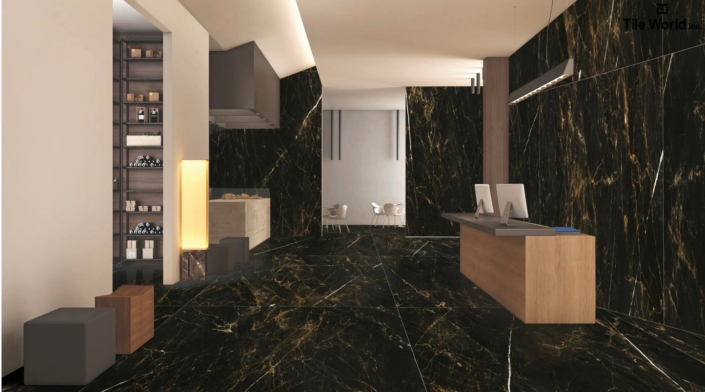 Tile World Verdi Black| High Gloss | 24’’ x 48’’ Porcelain Tile