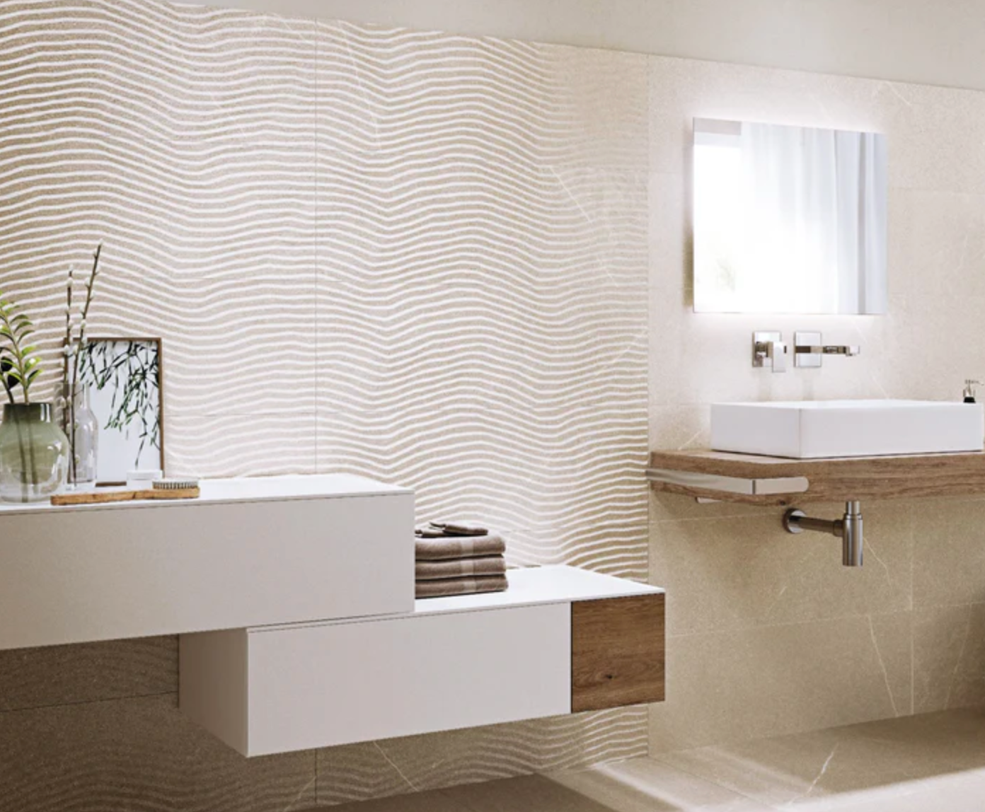 Ottimo Ceramics Contact Dimensional Wave |White| 12’’ x 36’’ Matte Ceramic Tile