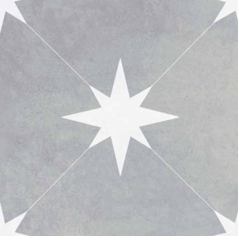 Ottimo Ceramics Starburst| Llevant Grey | 8.7” x 8.7” Matte Porcelain Tile