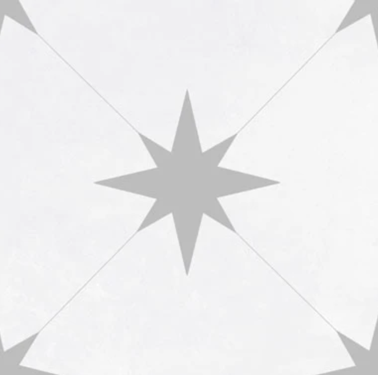 Ottimo Ceramics Starburst| Llevant Grey | 8.7” x 8.7” Matte Porcelain Tile