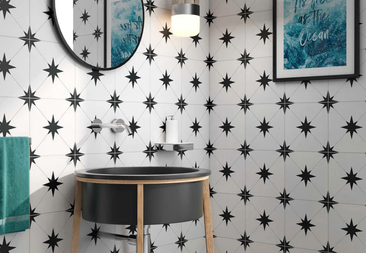 Ottimo Ceramics Starburst| Llevant Grey | 8.7” x 8.7” Matte Porcelain Tile