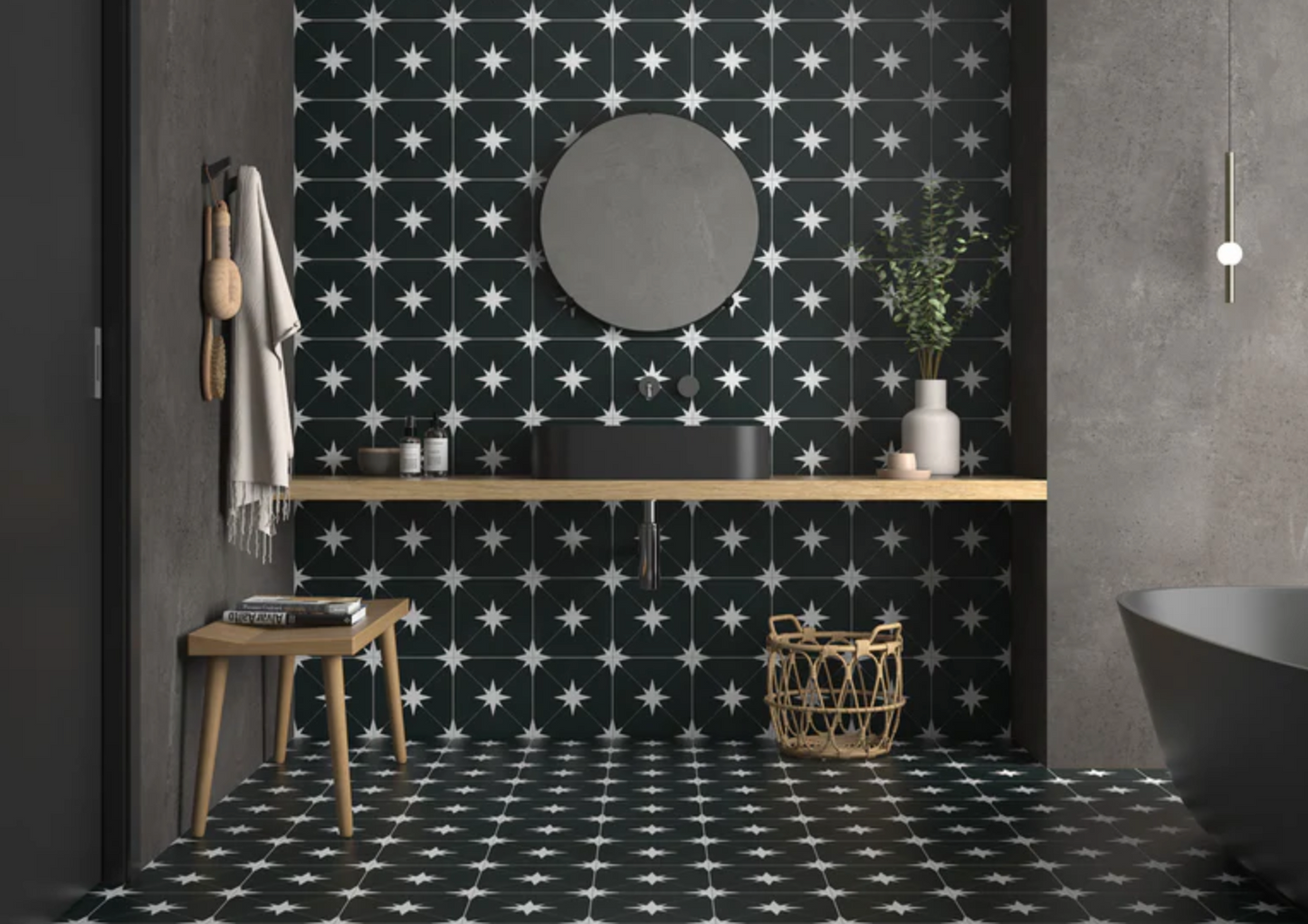 Ottimo Ceramics Starburst| Llevant Grey | 8.7” x 8.7” Matte Porcelain Tile