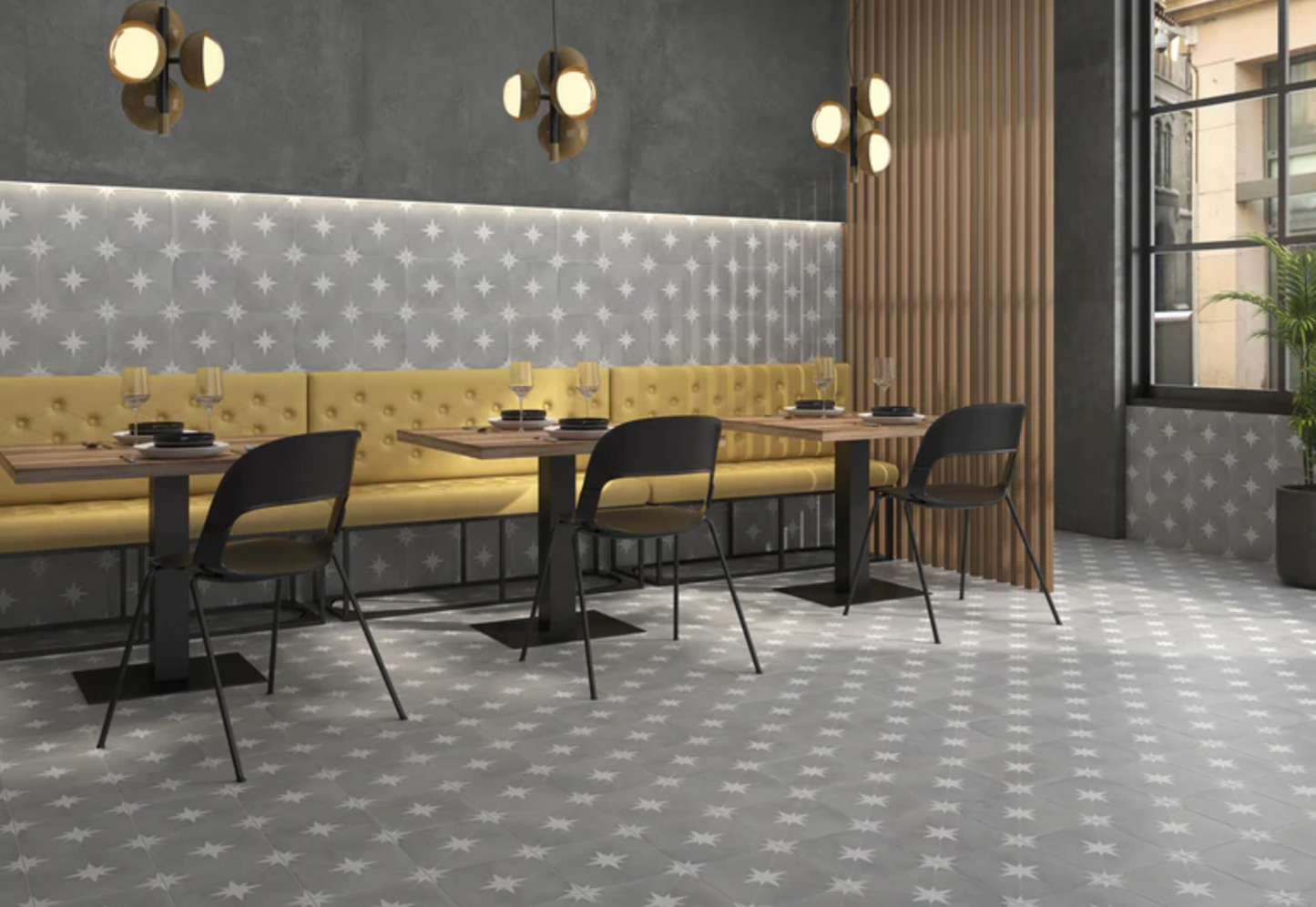 Ottimo Ceramics Starburst| Llevant Grey | 8.7” x 8.7” Matte Porcelain Tile