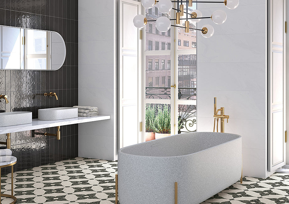 European Porcelain and Ceramics Stravaganza R Blanco 17'' x 47'' CeramicTile