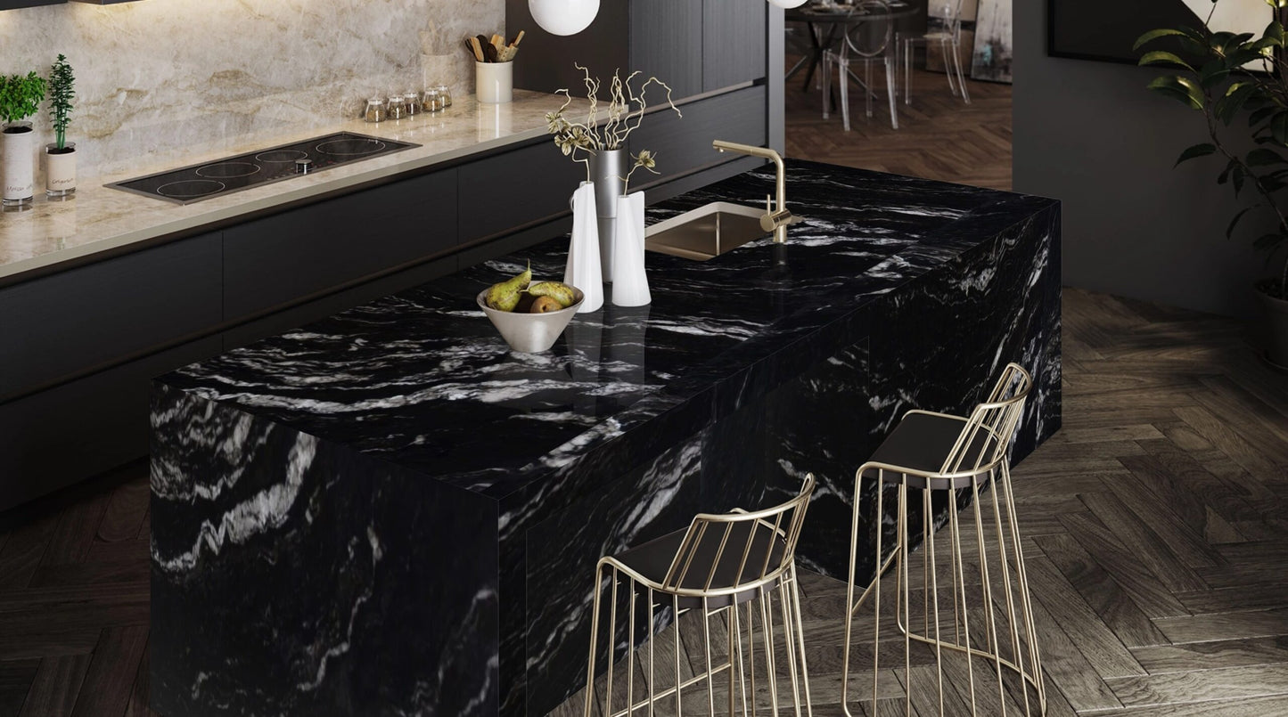 Raphael Stone Titanium Black RQZ6059 |131'' x77''| 2 cm Polished Quartzite Slab