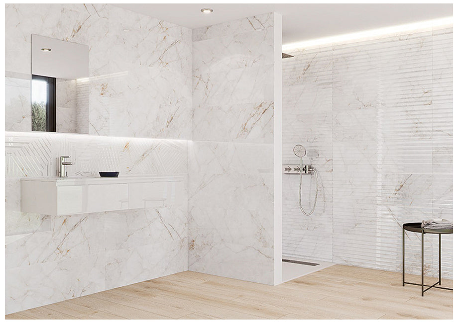 European Porcelain and Ceramics Cuarzo Silex Wall 12'' x 39'' Glossy Ceramic Tile