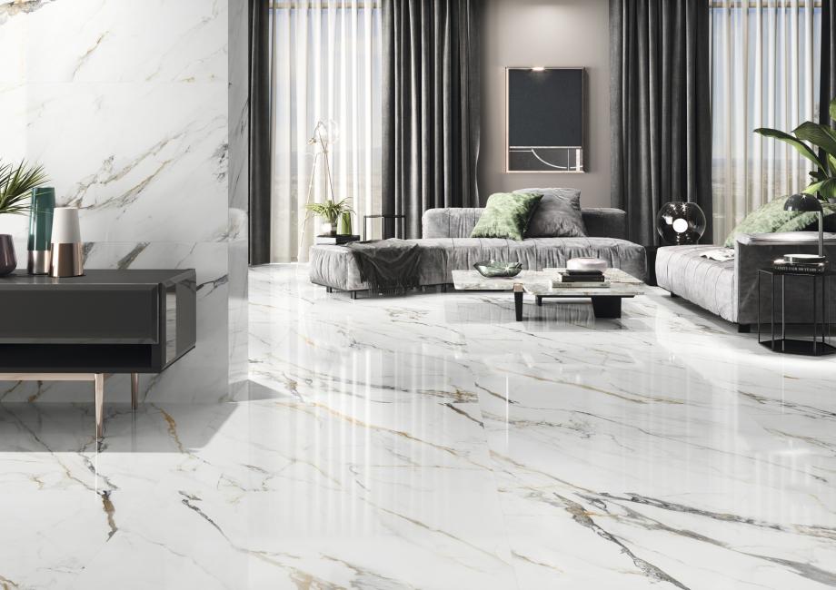 European Porcelain and Ceramics Firenze Calacatta 24'' x 57'' Glossy Porcelain Tile