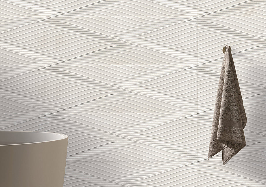 European Porcelain and Ceramics Salines Waves Bone 13'' x 39'' Ceramic Tile