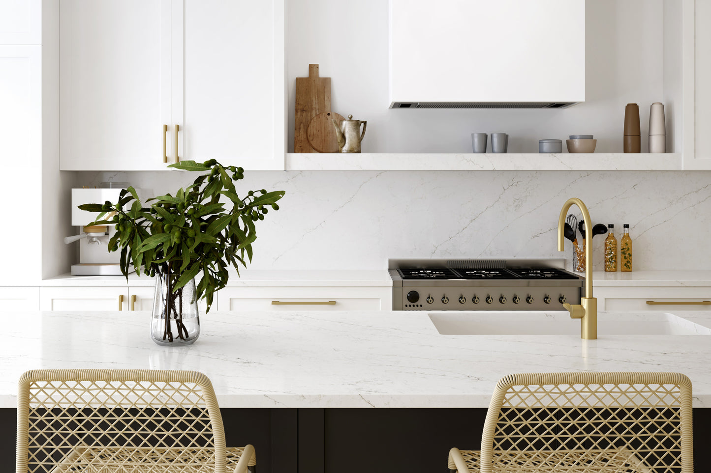 HanStone Calacatta Venato 130" x 65" x 2 cm" Polished Quartz Slab