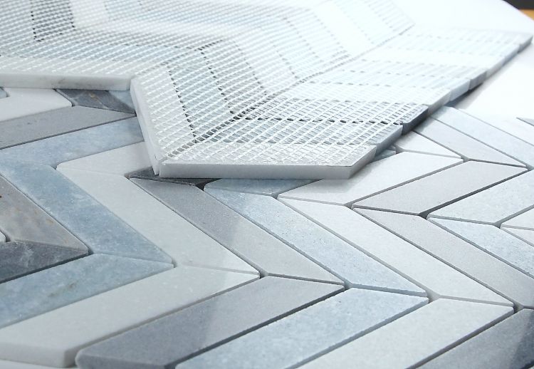 Elysium Tiles Chevron Deep Ocean 10.75''x12.25'' Mosaic Tiles