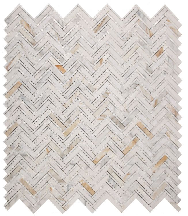 Elysium Tiles Diana Herringbone Calacatta 11'' x 11.75'' Mosaic Tiles