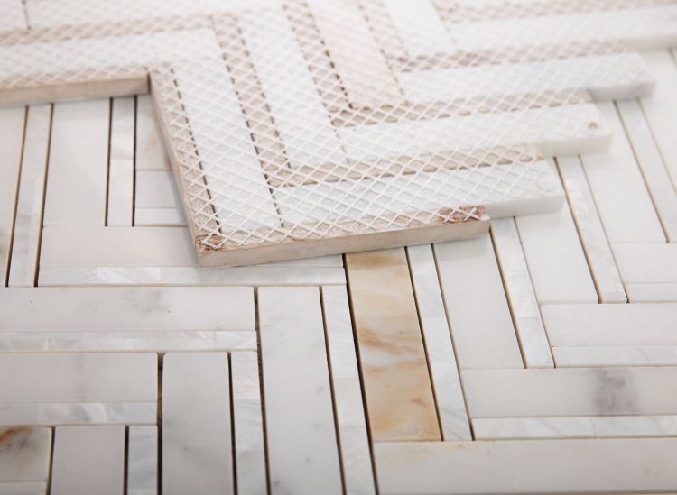 Elysium Tiles Diana Herringbone Calacatta 11'' x 11.75'' Mosaic Tiles