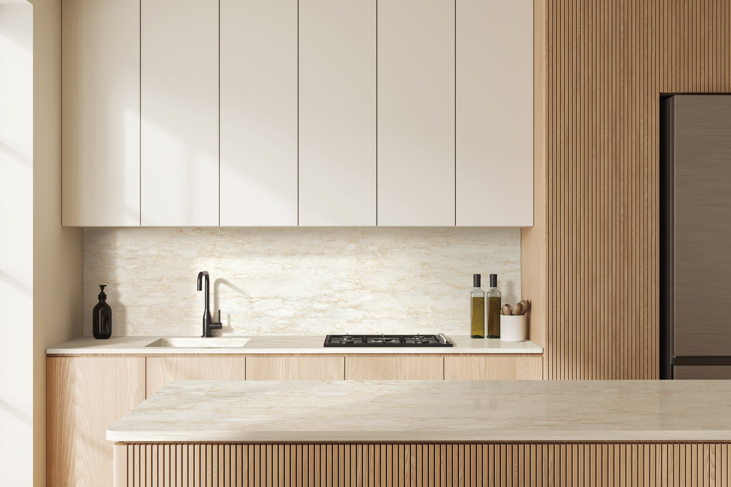 HanStone Tahitian Cream 130" x 65" x 2 cm" Polished Quartz Slab