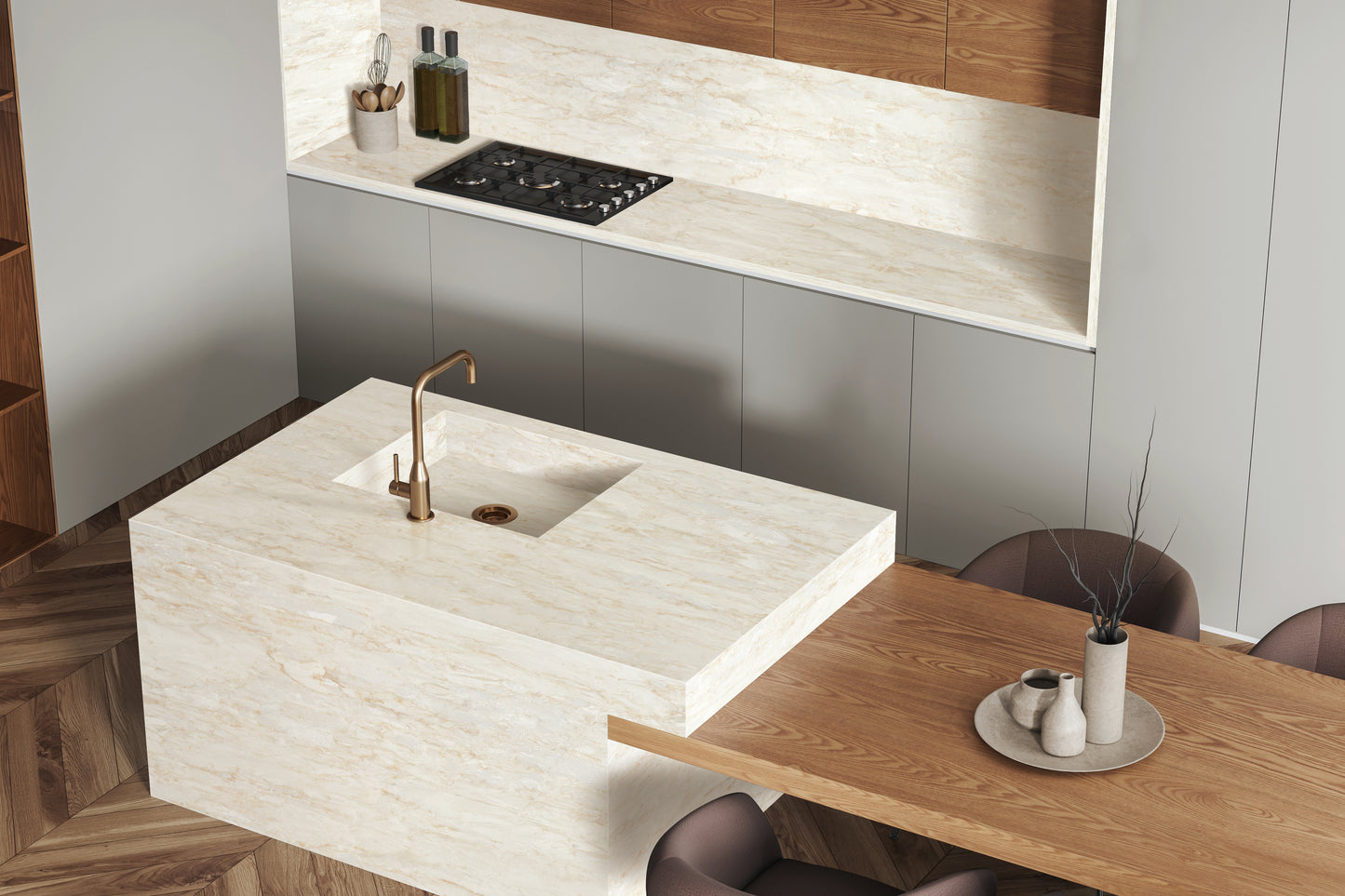 HanStone Tahitian Cream 130" x 65" x 2 cm" Polished Quartz Slab