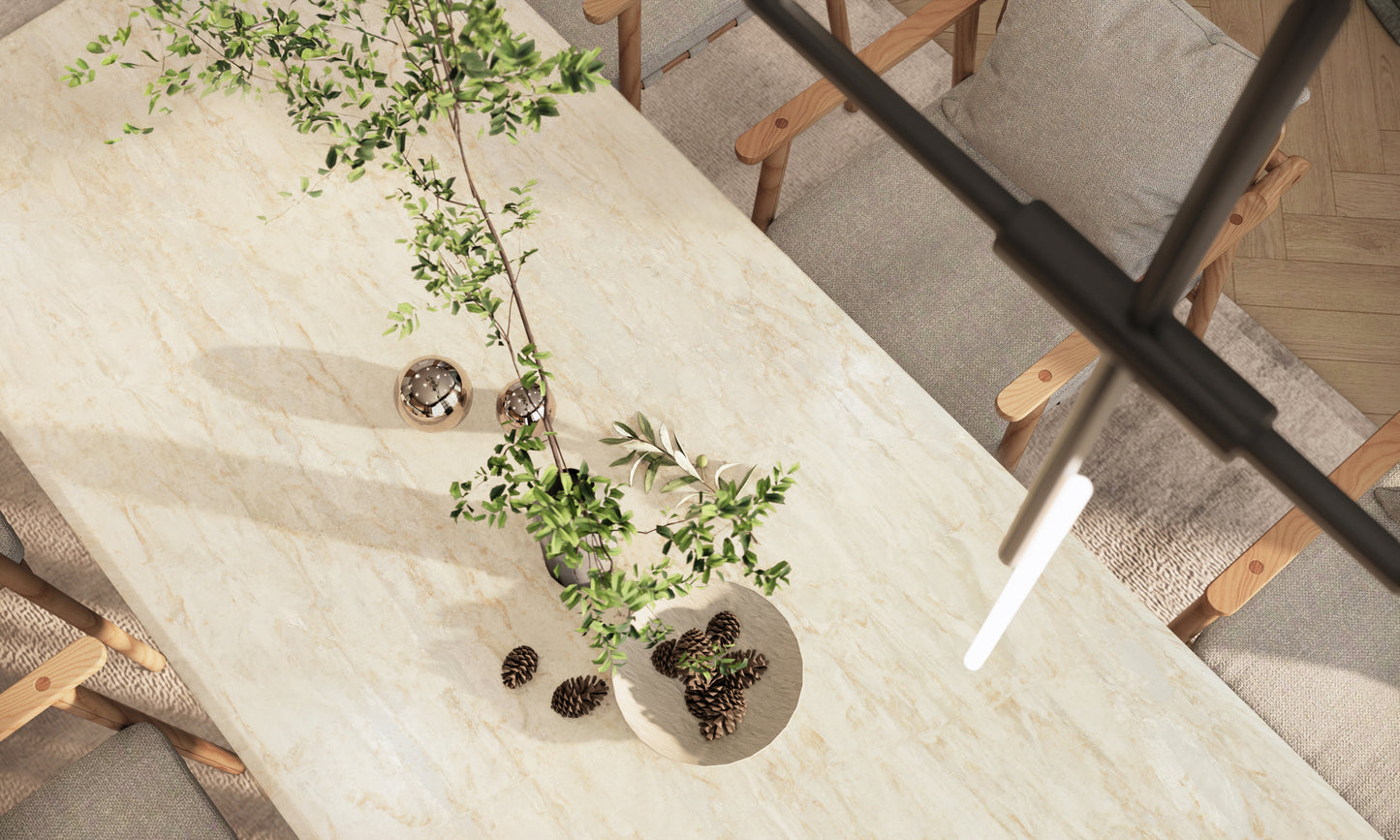 HanStone Tahitian Cream 130" x 65" x 2 cm" Polished Quartz Slab
