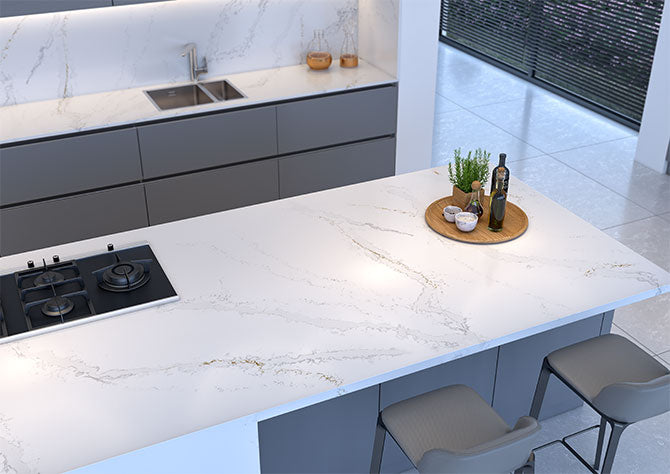 Radianz Quartz Surfaces Calacatta Victory|63’’ x 126’’| 2 cm Polished Quartz Slab