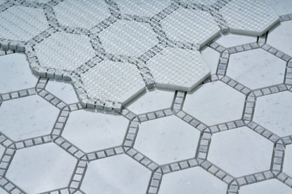 Elysium Tiles Hexagon Deco Milky White Honed 10.75 x 12.5 Mosaic Tiles