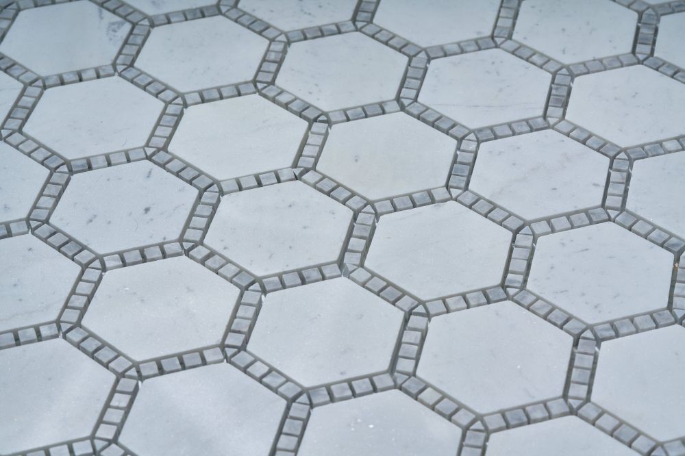 Elysium Tiles Hexagon Deco Milky White Honed 10.75 x 12.5 Mosaic Tiles