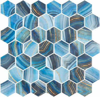 Elysium Tiles Vanguard Hex XL Onyx Blue 11.25 x 11.25 Mosaic Tiles