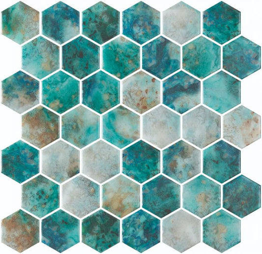 Elysium Tiles Vanguard Hex XL Green (Onyx Green) 11.25 x 11.25 Mosaic Tiles