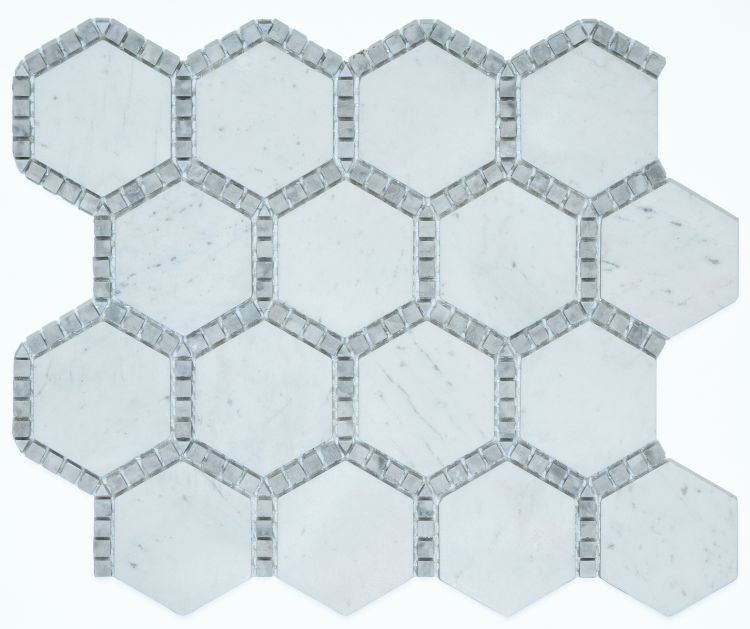 Elysium Tiles Hexagon Deco Milky White Honed 10.75 x 12.5 Mosaic Tiles